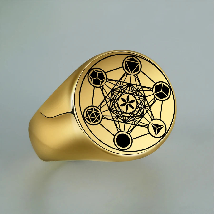 Amaxer Retro Stainless Steel Archangel Metatron Angel of Life Seal Amulet Ring AMULET RING STORE