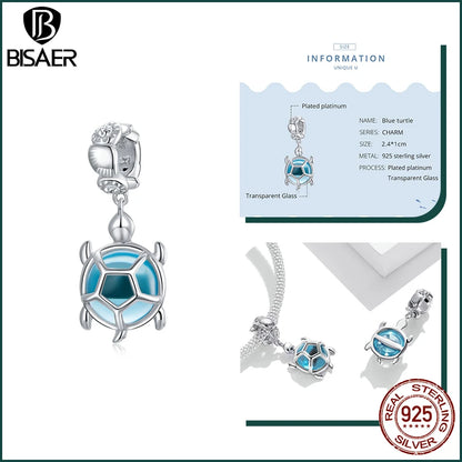 BISAER 925 Sterling Silver Charm Ocean Style Fish Dolphin Mermaid Shell Blue CZ Bead For Necklace&Bracelet DIY Fine Jewelry Gift - AMULET RING STORE