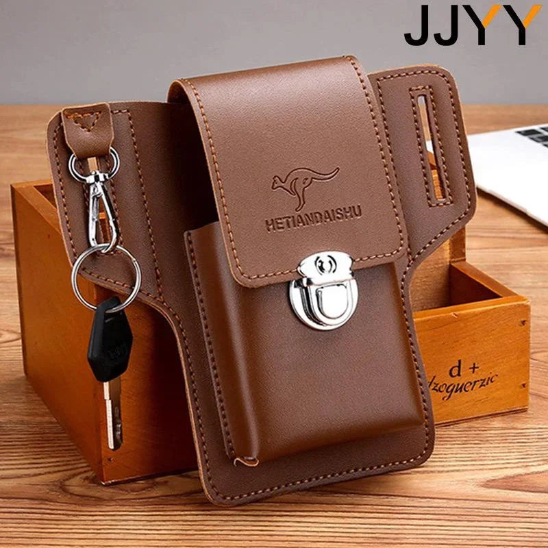 Men Leather Vintage Pack Waist Bag Belt Clip Phone Holster Travel Hiking Cell Mobile Phone Case Cover Belt Pouch Purse Belt - AMULET RING STORE
