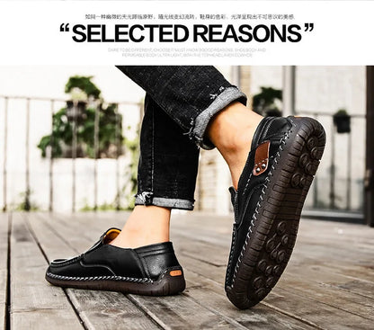 New Handmade Leather Men Shoes Casual Comfortable Men Loafers Slip On Leather Shoes Men Flats Hot Sale Outdoor  Walking Shoes