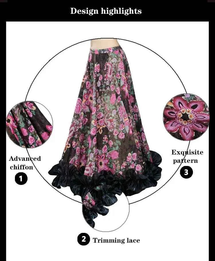 Spanish Belly Dance Skirt Dress New 360 Degree Big Swing Dance Skirt Opening Dance Oriental Dance Skirt Gypsie Tribal Long Skirt