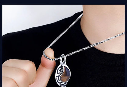 New Retro Silver Necklace for Men Natural Tiger Eye Stone Punk Style Unique Design Men's Long Chain Pendant Party Christmas Gift