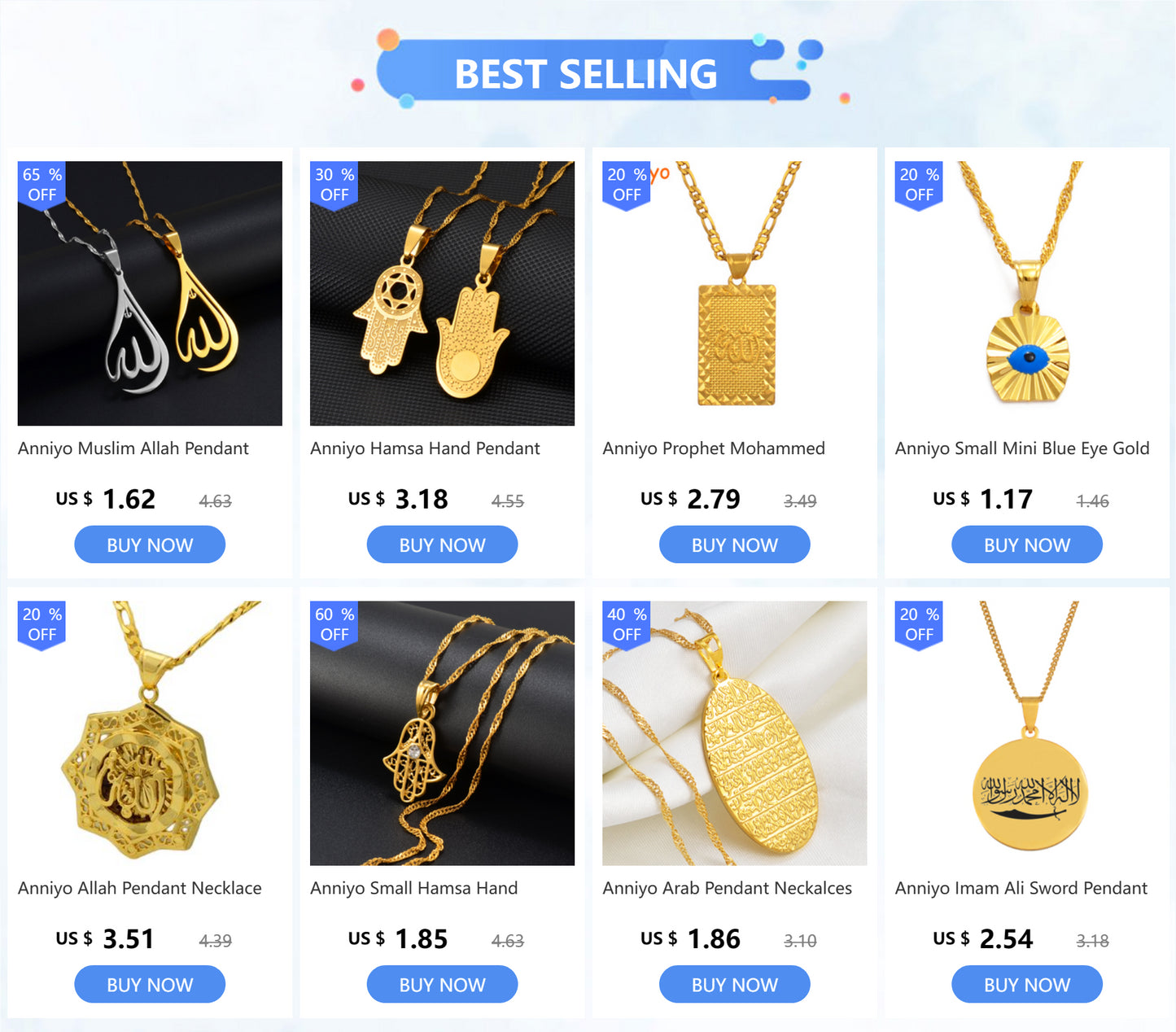 Anniyo Islam Allah Pendant Rope Chain Stainless Steel Jewelry Arabic Necklaces Women,Classic Muslim ,Mohamed,Eid #007221 - AMULET RING STORE