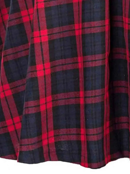 High Waist Plaid Swing Skirt Faionable Large Flounce Midi Skirt Women's Premium Clothing A-Line Silhouette Umbrella Skirt