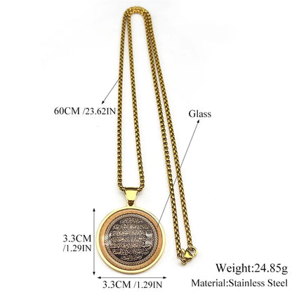 Stainless Steel Muslim Islamic Religious Arabic Glass Medal Necklace for Women Men Islam Quran Allah Pendant Necklaces Jewelry