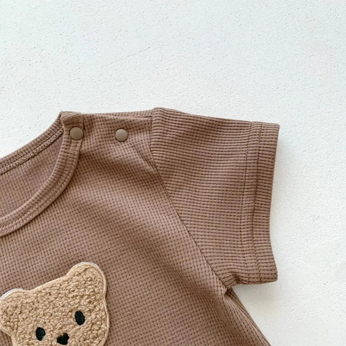 Cotton Romper Gift Hat with Ear New In Summer Kids Baby Girls Boys Short Sleeve Waffle Patch Bear Infant Newborn Jumpsuits - AMULET RING STORE
