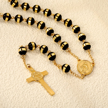 ASONSTEEL Long Scapular Catholic Rosaries Beads Christian Cross Jesus Pendant Necklaces Stainless Steel For Women Men Jewelry