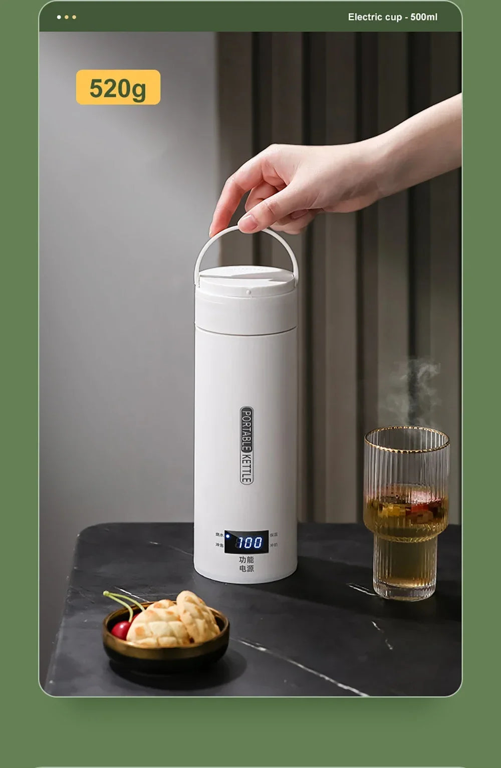 Portable Electric Kettles Tea Coffee Kettle Mini Travel Boil Water Stewable Keep Warm Appliances Thermo Anti-Scald Bottle - AMULET RING STORE