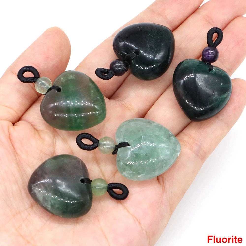 24mm Heart Shape Pendants Natural Stone Healing Crystal Quartz Tiger Eye Energy Gemstones for Jewelry Making DIY Necklace Gifts