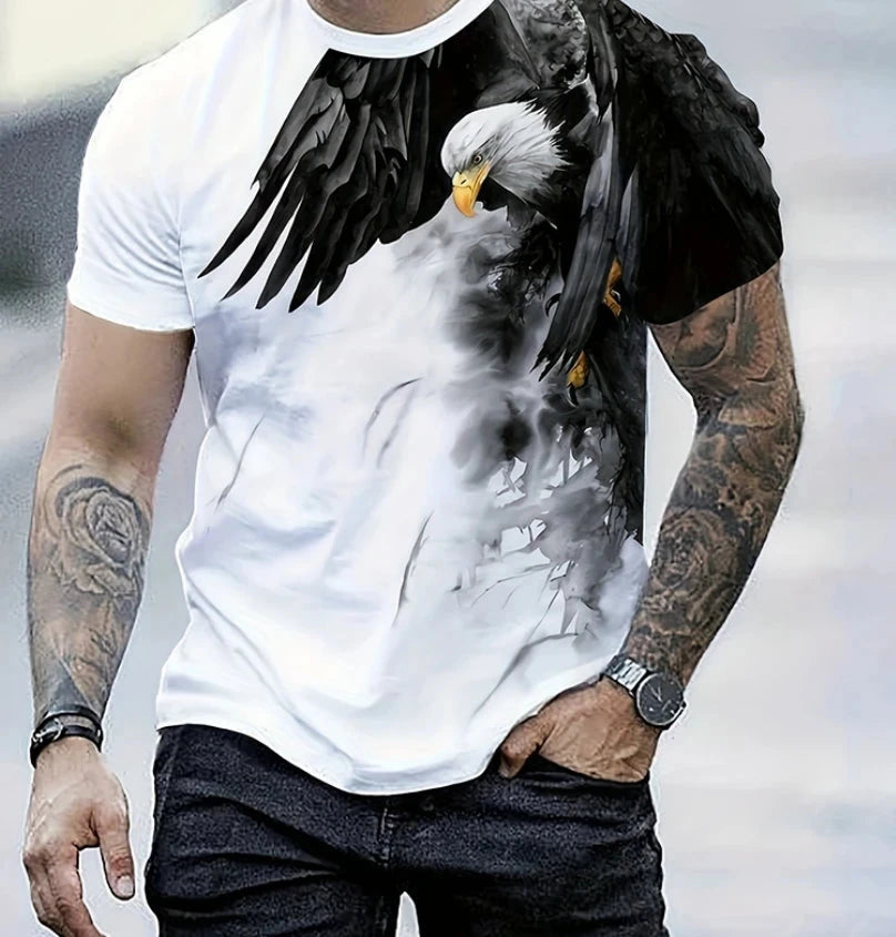 Men's Summer Fashion T-shirt Eagle 3D Printed Short sleeved T-shirt Summer Outdoor Leisure Quick drying Breathable T-shirt - AMULET RING STORE