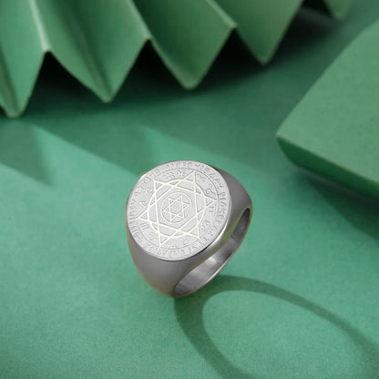 Dawapara Talisman Seal Solomon Ring Hexagram 12 Constellation Kabbalah Prosperity Good Health Amulet Stainless Steel Jewelry - AMULET RING STORE