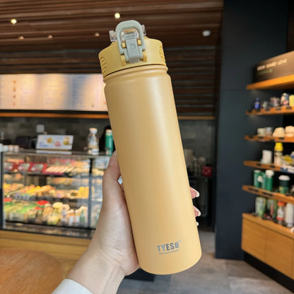 Tyeso 600/750ML Thermos Bottle With Straw Stainless Steel Car Thermal Cup Sports Water Bottles Keeps Cold and Hot Thermal Mug