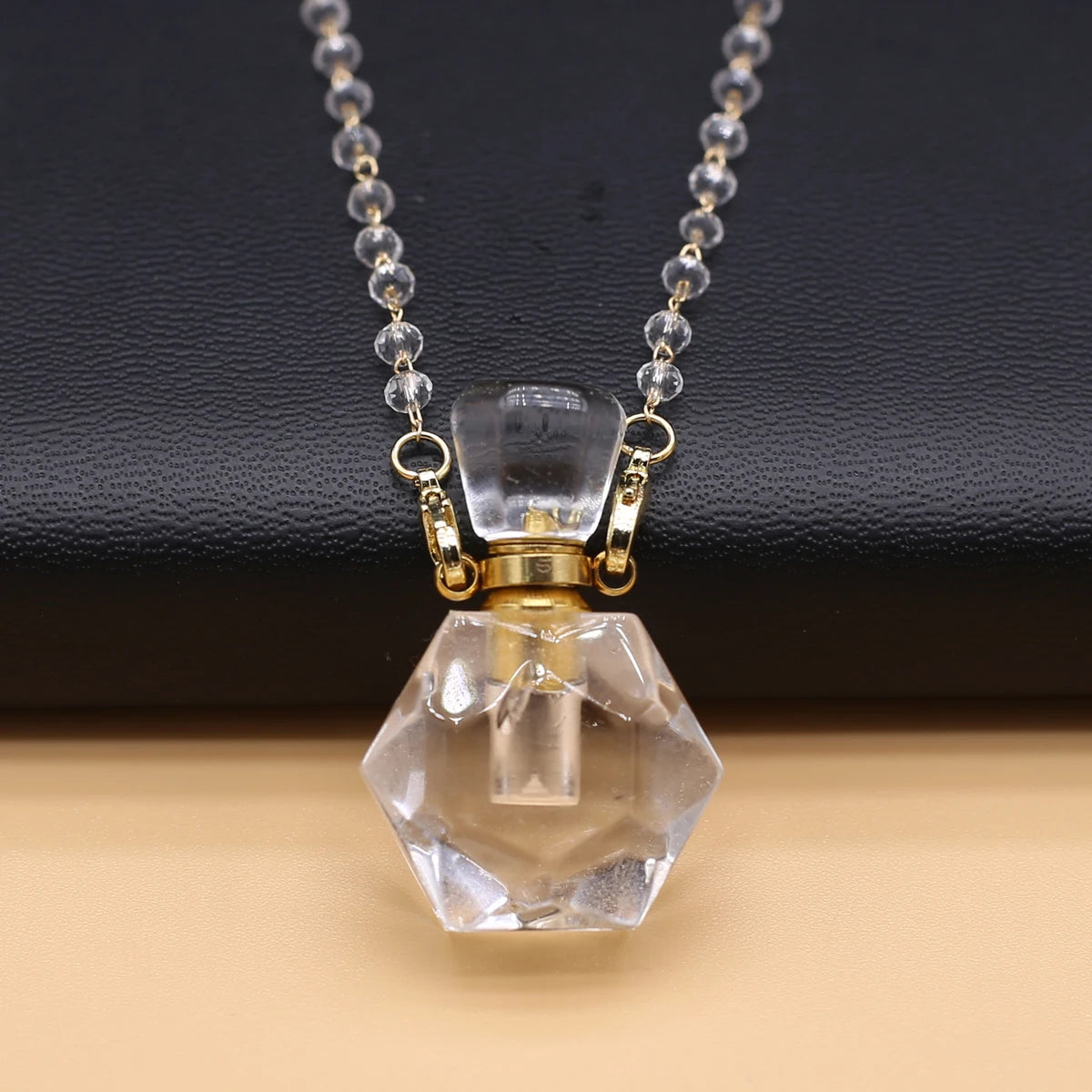 Natural Clear Quartz Stone Essential Oil Diffuser Pendant Stone Bead Chain Perfume Bottle Pendant Necklace Women Jewelry Party - AMULET RING STORE