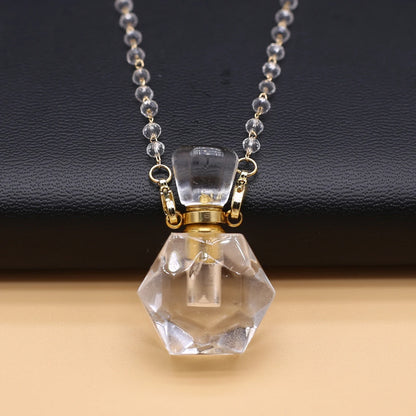 Natural Clear Quartz Stone Essential Oil Diffuser Pendant Stone Bead Chain Perfume Bottle Pendant Necklace Women Jewelry Party - AMULET RING STORE