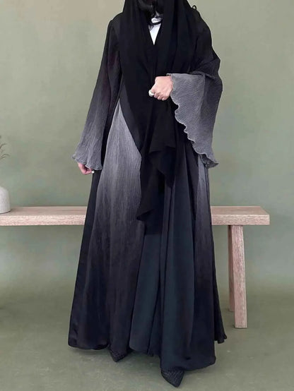 Middle Eastern Women Abayas Casual Kaftans Arabian Maxi Dresses Long Sleeve Pleated Open Front Abaya Jilbabs Without Hajib