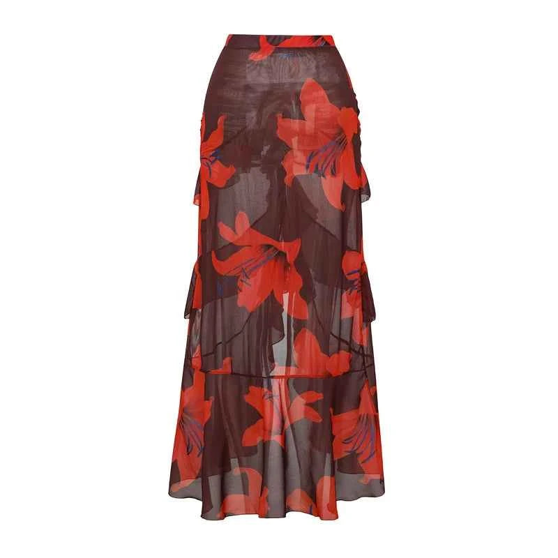 Women Sexy Bikini Set Swimsuit Lily Contrast Print Fabric Patchwork Skirt Push Up Swimsuit Biquini Bodysuit Bathing Suits