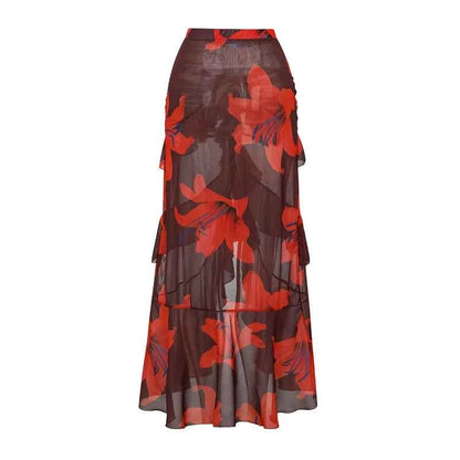 Women Sexy Bikini Set Swimsuit Lily Contrast Print Fabric Patchwork Skirt Push Up Swimsuit Biquini Bodysuit Bathing Suits