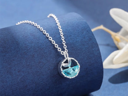 Mermaid Foam 925 Sterling Silver Fish Tail Tear Blue Crystal Clavicle Chain Pendant Necklaces
