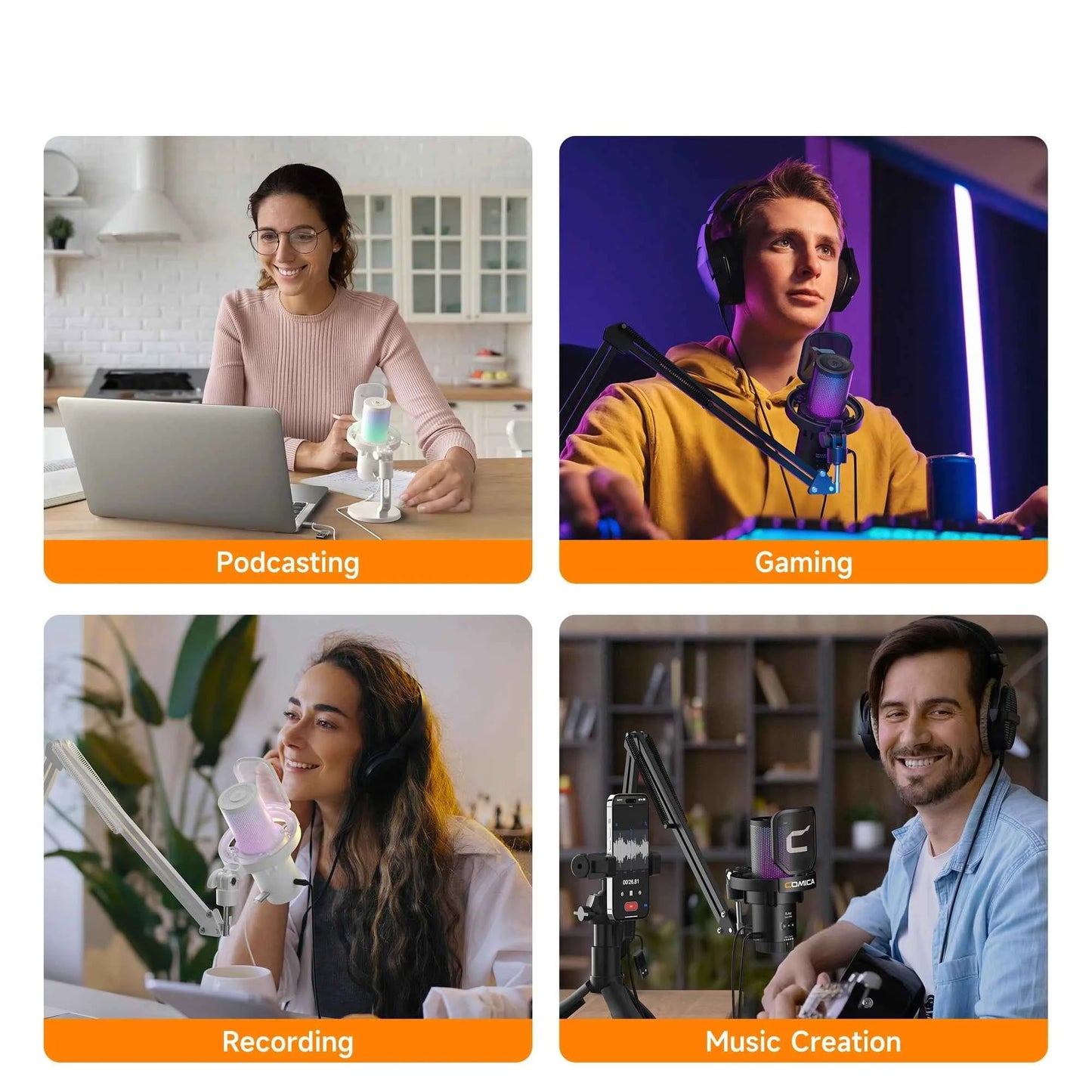 COMICA Uni D Uni A Wired USB Gaming Microphone for PC Laptop Phone Noise Cancellation Condenser Mic With RGB Lighting