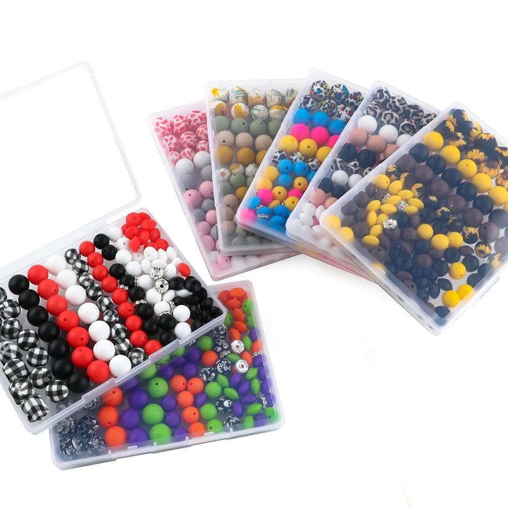 117pcs/Lot Hexagonal Printed/Round/Spacer Bead/Rhinestone Combination Set For Jewelry DIY Bracelet Necklace Earring Accessories - AMULET RING STORE