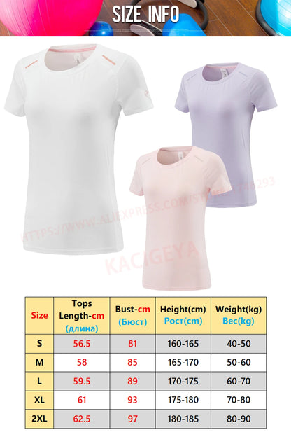 Women Print Running Short Sleeve Slim Elastic Yoga Breathable Mesh Tshirt Female Jogging Training Fashion Solid Fitness Tee - AMULET RING STORE