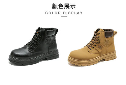 2025 new men's shoes autumn high cut workwear boots British style short boots Korean version versatile thickness boots shoes - AMULET RING STORE