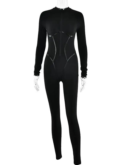 Articat Sexy Zipper Women Jumpsuit Long Sleeve Bandage Tights Solid Jumpsuits Female Party Bodycon Stretch Sporty & Leisure - AMULET RING STORE