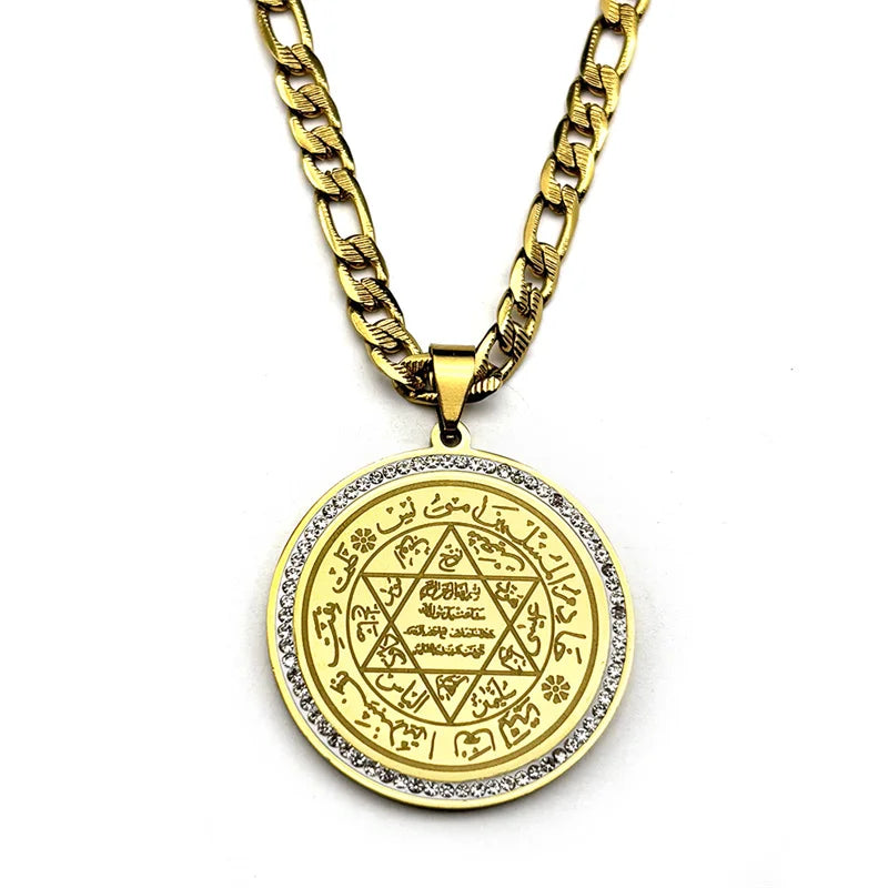 Hexagram Magen David Star Muslim Prayers Stainless Steel Pendant Necklace for Women Men Crystals Islamic Arabic Jewelry Gift