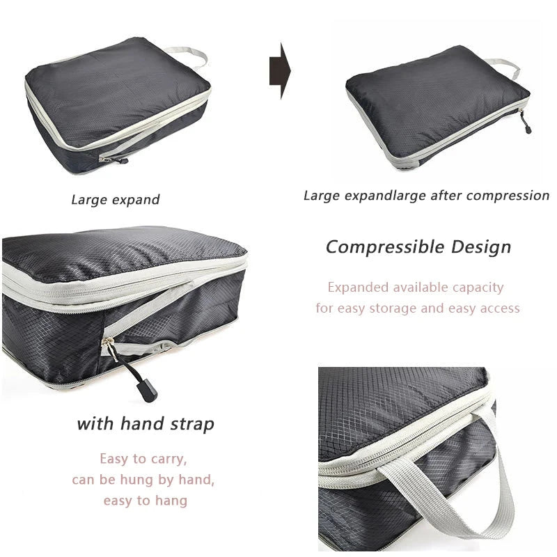 Travel Compression Packing Cubes Suitcase Luggage Organizer Set Zipper Foldable Storage Bag for Clothes Shoes Travel Accessories - AMULET RING STORE