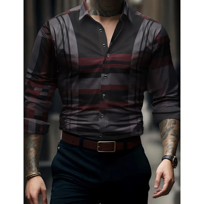 Men's Hawaiian Shirt Blue Striped Printed Shirt Fashion Elegant Summer Beach Shirt Temperament Streetwear Lapel Mens Clothing