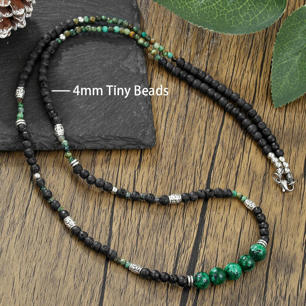 1PC Men's Retro Ethnic Style Africa Stone Necklace for Men Hippie Bohemia Long Beaded Necklace Man Tribal Jewelry Collar Hombre