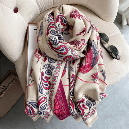 Winter Scarf Women Soft Cashmere Warm Pashmina Ethnic Blue Bird Print Scarves Wraps Thick Shawl Bufandas Tassel Stoles Hijabs - AMULET RING STORE