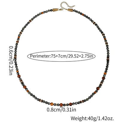 1PC Man's Vintage Bohemia Natural Flash Stone Long Beaded Necklace for Men Tribal Boho Long Wooden Beads Necklace Men Jewelry