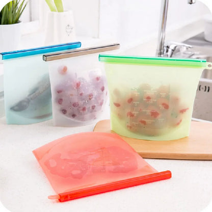 500-1500ML Silicone Bags Reusable Silicone Food Grade Storage Bag Lunch Sandwich Snack Fruit Freezer Zip Seal Keep Fresh Bags - AMULET RING STORE