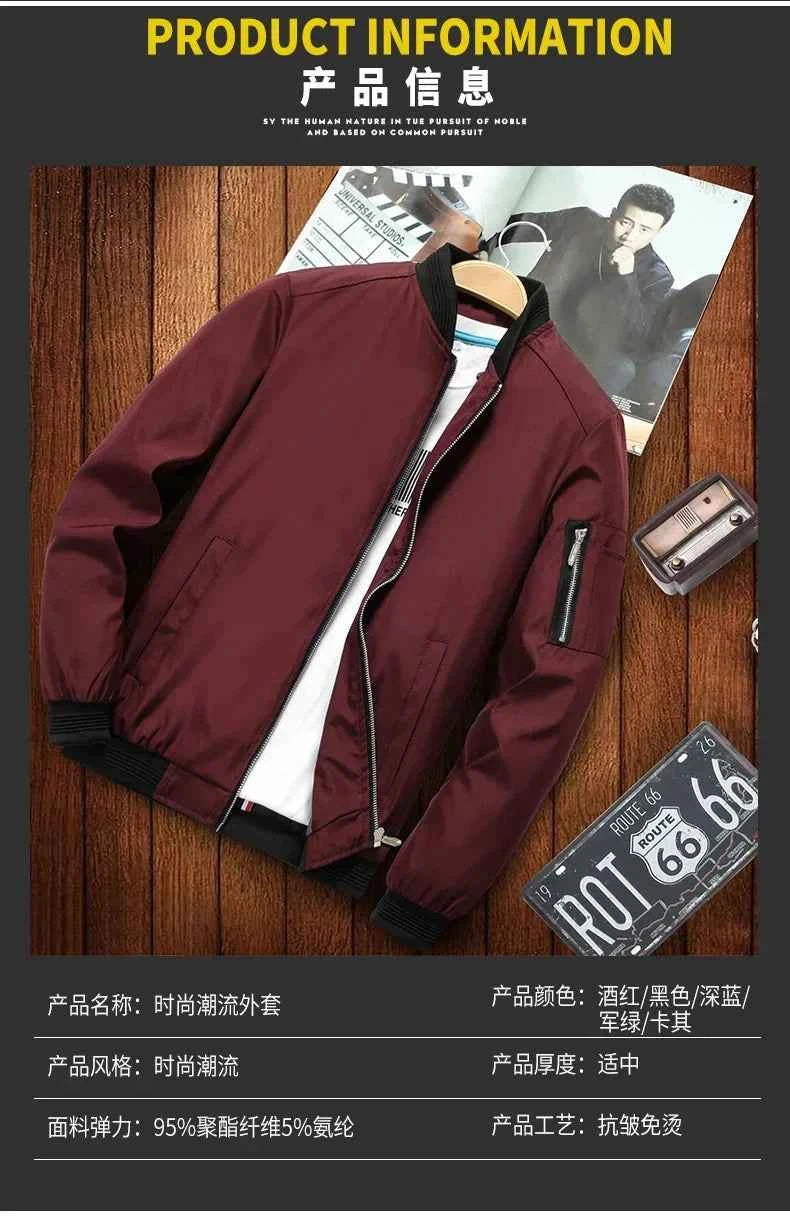 Men's Jacket Autumn Long Sleeve Baseball Uniform Windproof Cycling Thin Jacket Solid Zipper Casual Jacket Outdoor Sports Coat