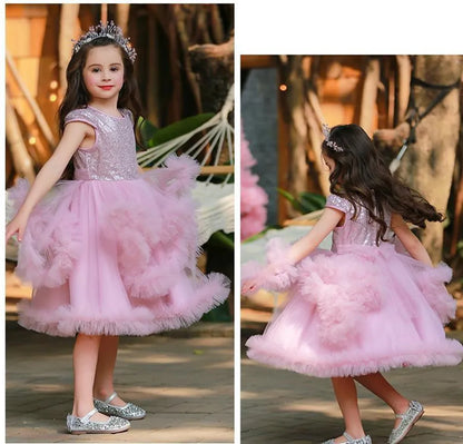 Luxury Appliqué  Flower Girl Dress Spaghetti Straps Birthday Lace Appliques Off Shoulder V-Neck First Communion Gown