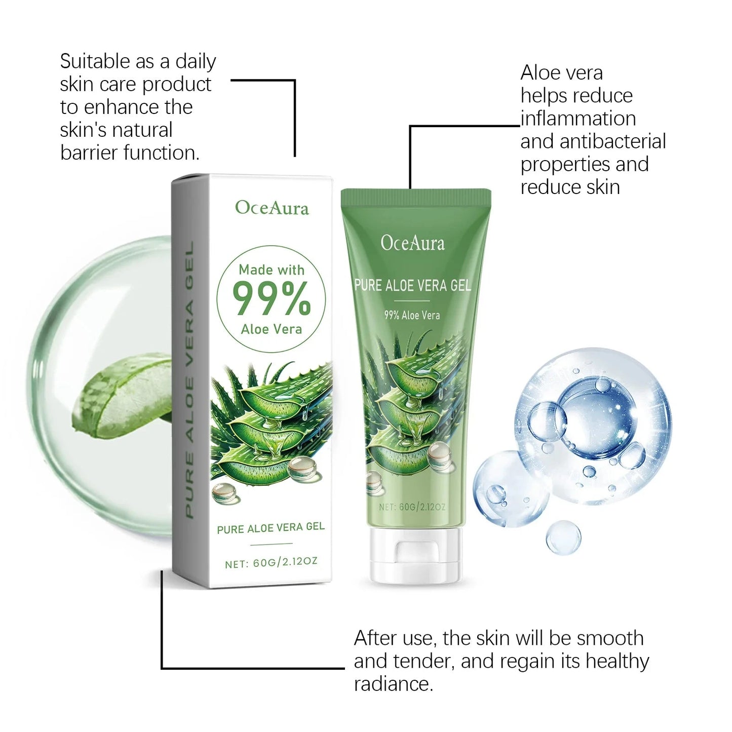 Sunburn Repair Aloe Vera Gel Hydrating Moisturizing Face Cream Relieve Dry Tight Sensitive Skin Care Brightening Facial Cream - AMULET RING STORE