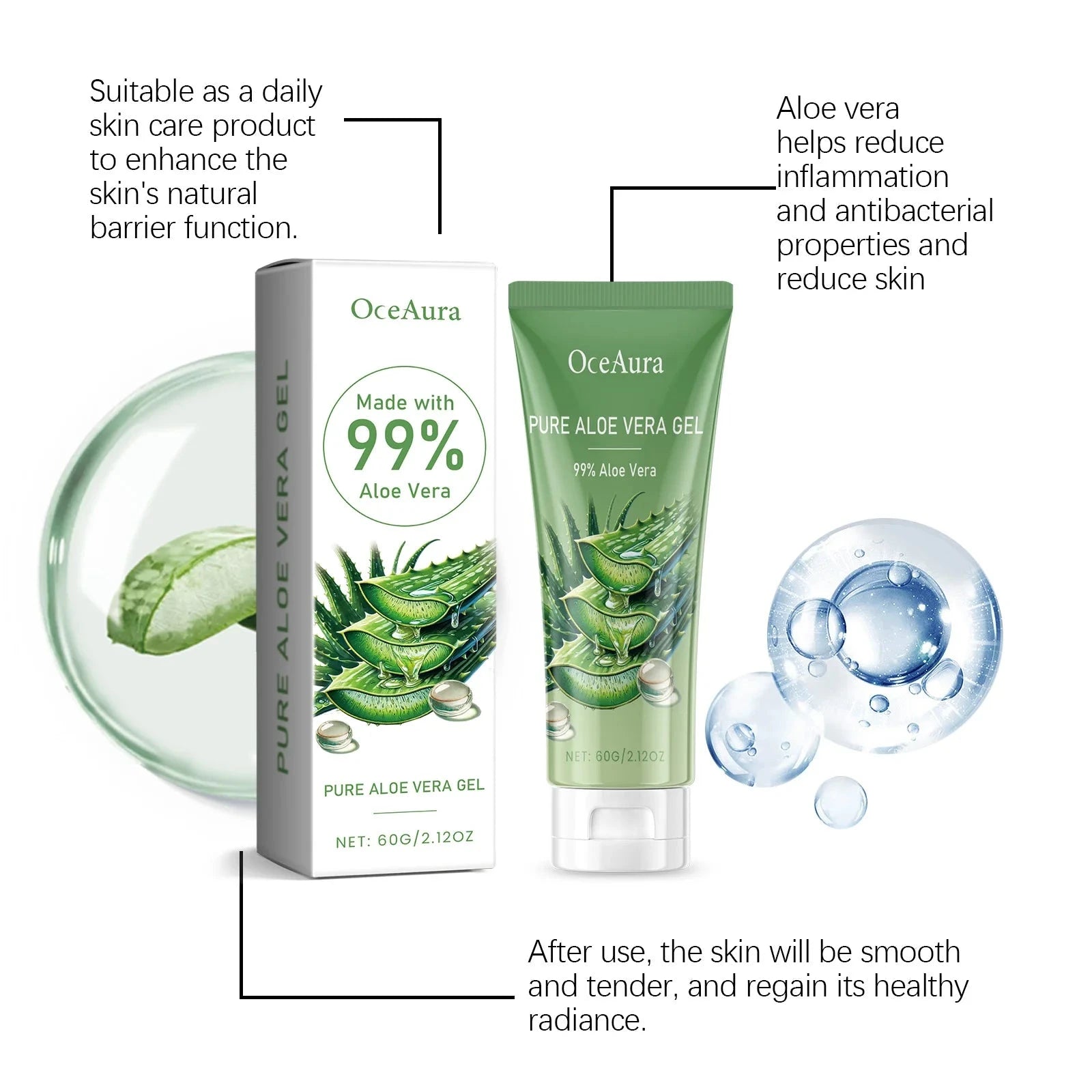 Sunburn Repair Aloe Vera Gel Hydrating Moisturizing Face Cream Relieve Dry Tight Sensitive Skin Care Brightening Facial Cream - AMULET RING STORE