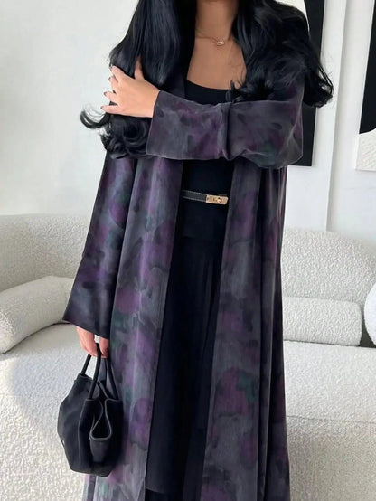Loose Abaya Women Full Sleeve Printed Open Front Abayas Casual Kaftans Jilbabs Islamic Maxi Dresses Middle-East Ethnic Clothing - AMULET RING STORE