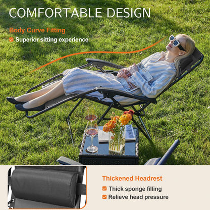 JHK Zero Gravity Set of 2 Portable Recliner Camping Patio Outdoor Garden Lounge Chair with Cup Holder Trays Adjustable Pillow - AMULET RING STORE