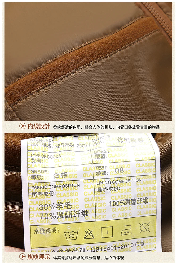 Men's Double Collar Wool Coat  Fashion Handsome Autumn Winter Business Style High Quality Middle-aged Men's Fashion Woolen Coat