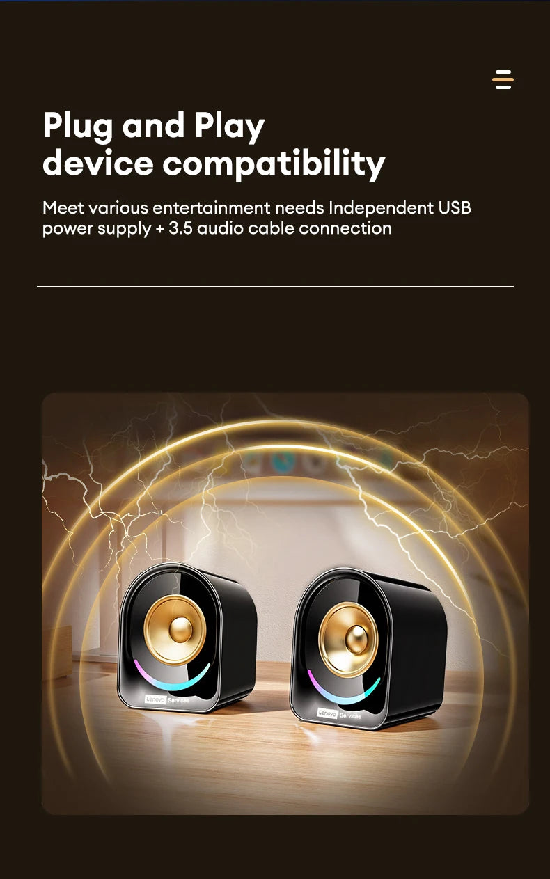 New Lenovo A02 Wireless Bluetooth V5.4 Speaker With Dual Mode RGB Light Wired Loudspeaker Vibrant Stereo Sound Camping Soundbox