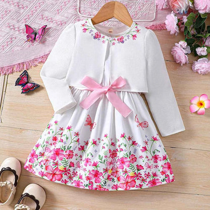 Kids Casual Clothing Sets Outfits for Girls Autumn Winter 2024 New Toddler Floral Print Long Sleeve Coat Tank Dress Children