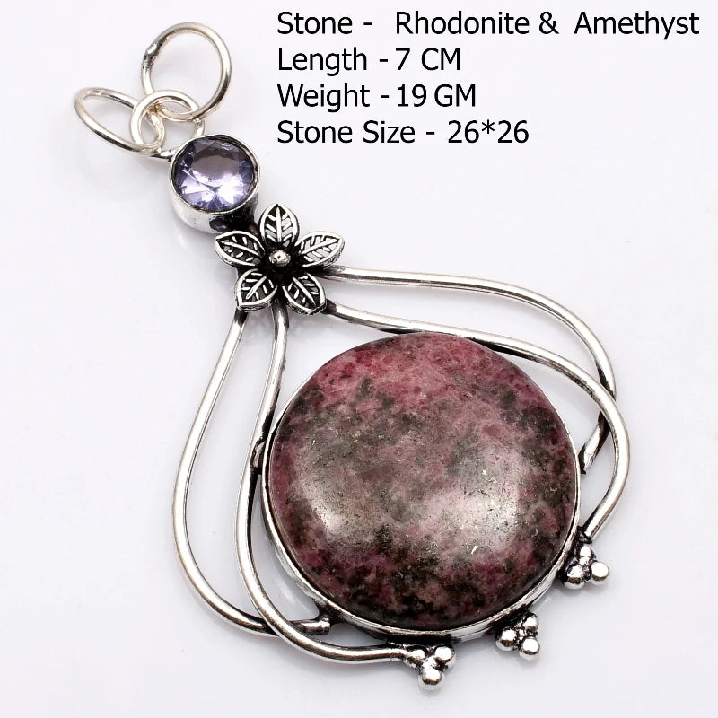 Genuine  Agate Labradorite Jasper Turquoise Rose Quartz Pendant