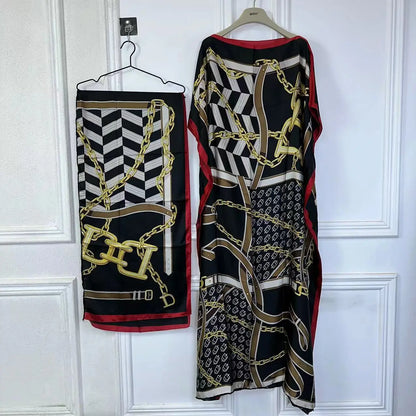 WINYI African Muslim Lady Summer Boho fashion Printed Kaftan holiday Dress loose Streetwear Abaya with belt beach dress