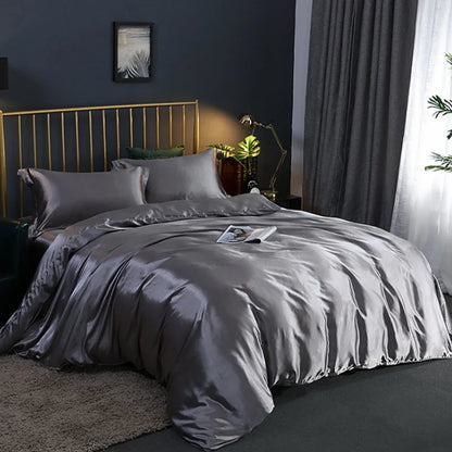 Silky Bedding Duvet Cover Super Soft Solid Home Comforter Cover with Zipper Closure, 2/3pcs Envelop Pillowcase