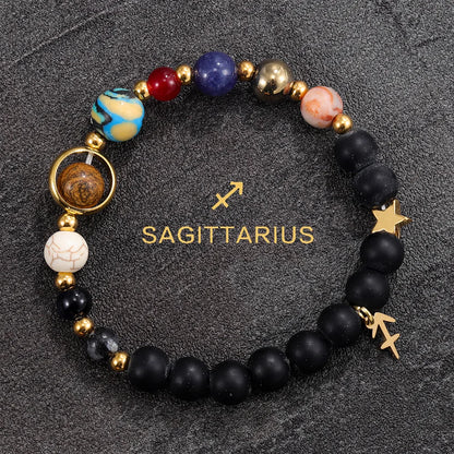 Cosmic Galaxy Solar System Bracelet for Women Men Natural Stone Beads 12 Constellations Bracelet Adjustable Bangle Jewelry Gifts