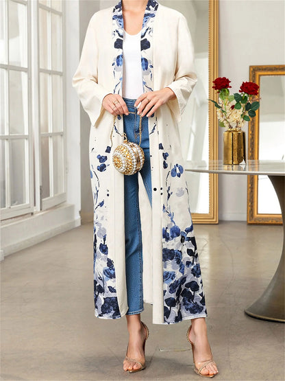 Women's Stylish Abaya with Intricate Floral Design Long Sleeves