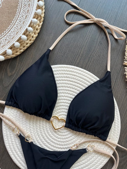 RUOTONSEPT Sexy Halter Solid color Bikini Set Women's Swimsuit Two-piece Triangle Thong Swimwear Bathing Suit Brazilian Biquinis - AMULET RING STORE