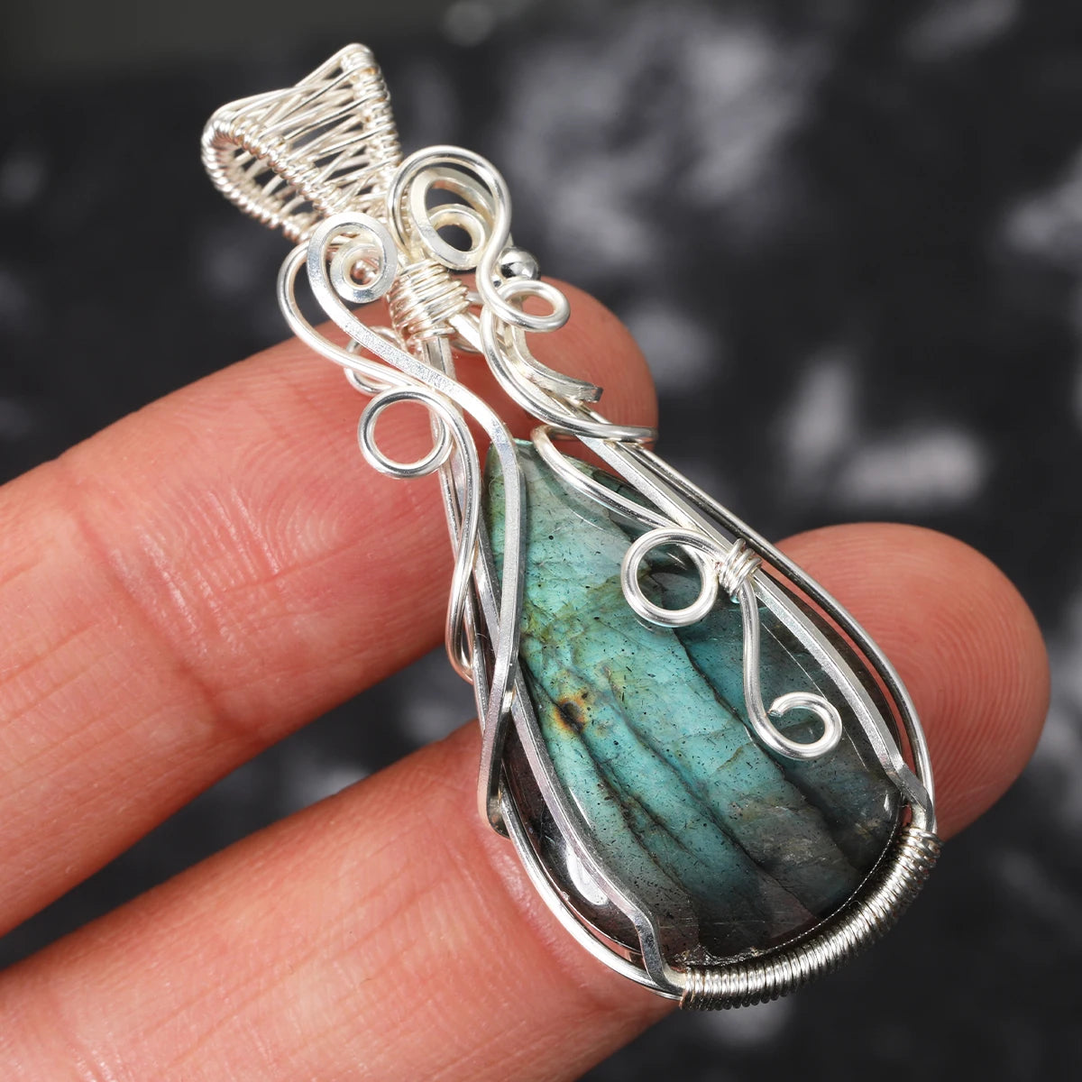 Labradorite Rainbow Moonstone Gemstone Pendant Copper Wire Wrapped Labradorite Jewelry Labradorite Necklace With Chain and Box